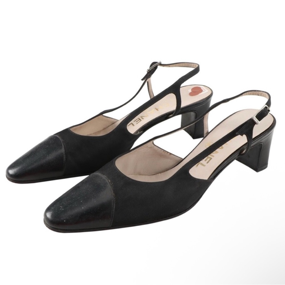 CHANEL Black Slingback Heels with Pointed Toe - Size 37.5 (6.5)
